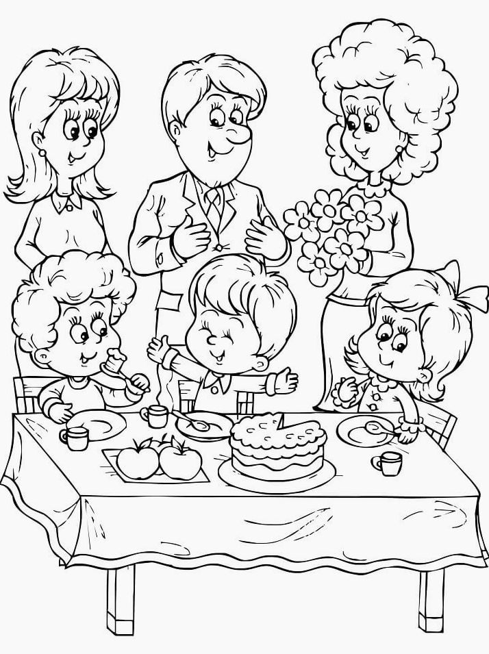 tô màu gia đình 3 người thổi nến