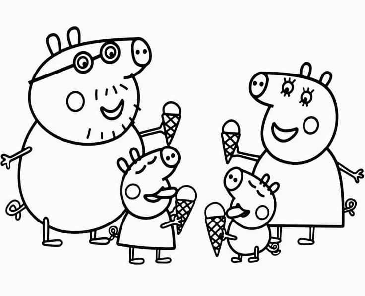 Tô màu gia đình heo peppa ăn kem