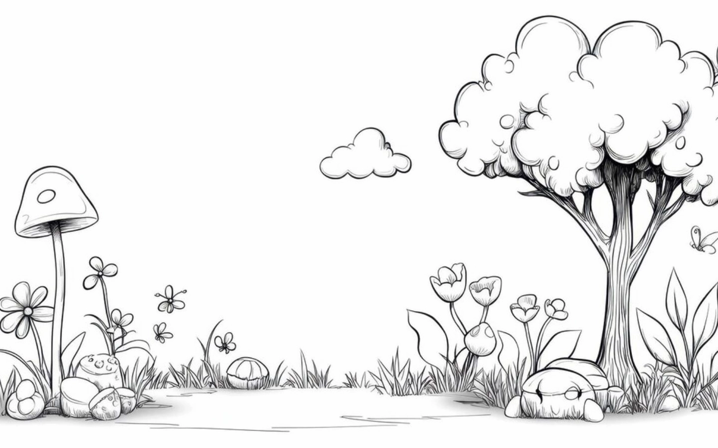 tô màu Góc vườn nhỏ với hoa nấm và cây