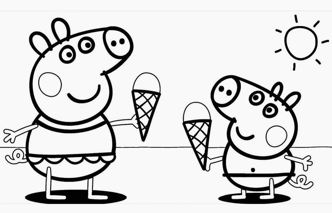 Tô màu heo peppa ăn kem