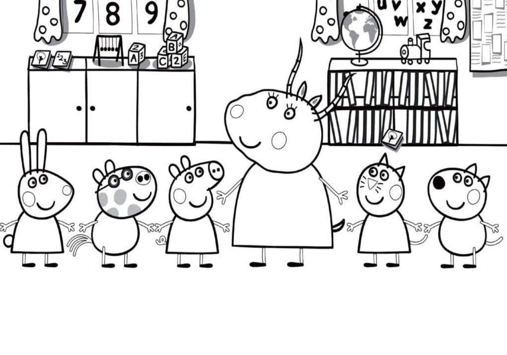 Tô màu heo peppa đi học