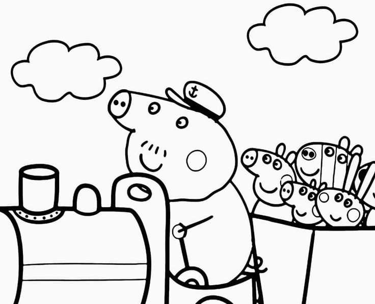 Tô màu heo peppa đi tàu hỏa