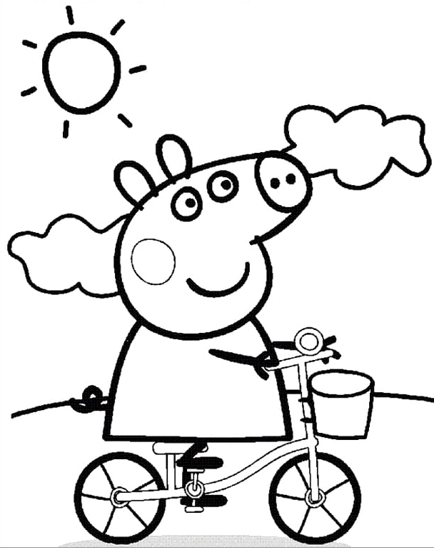 Tô màu heo peppa trên xe đạp