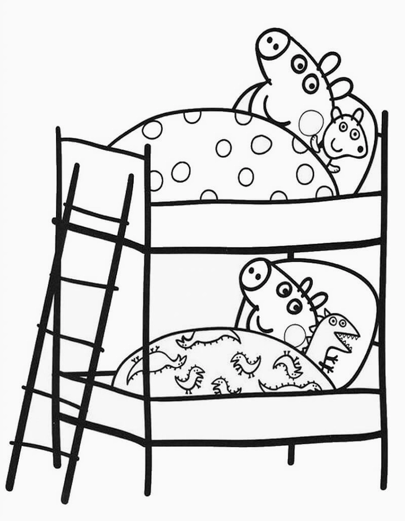 Tô màu heo peppa và george đi ngủ