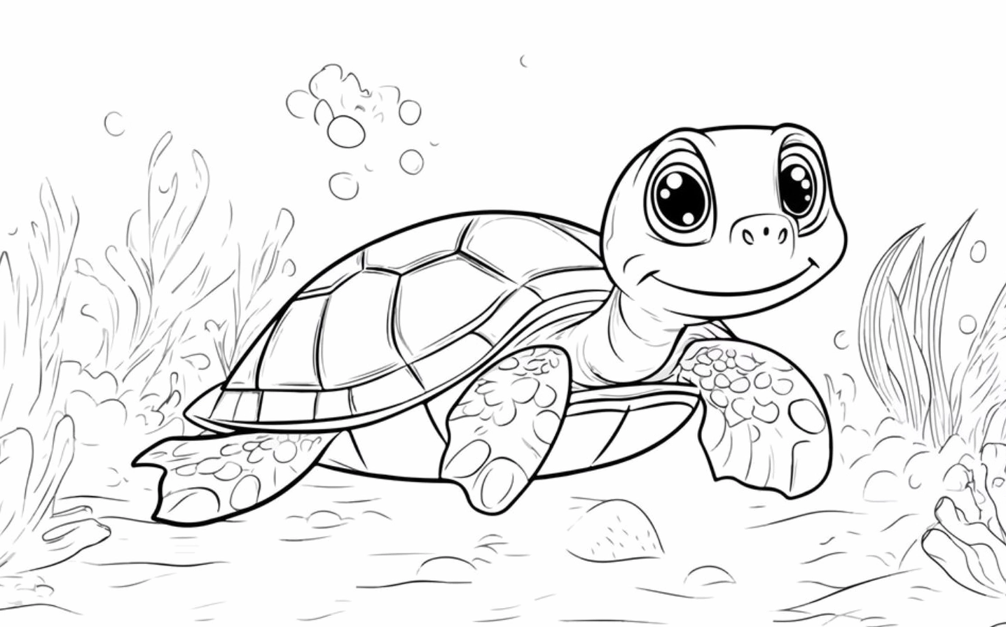 tô màu Rùa con bơi dưới đáy đại dương