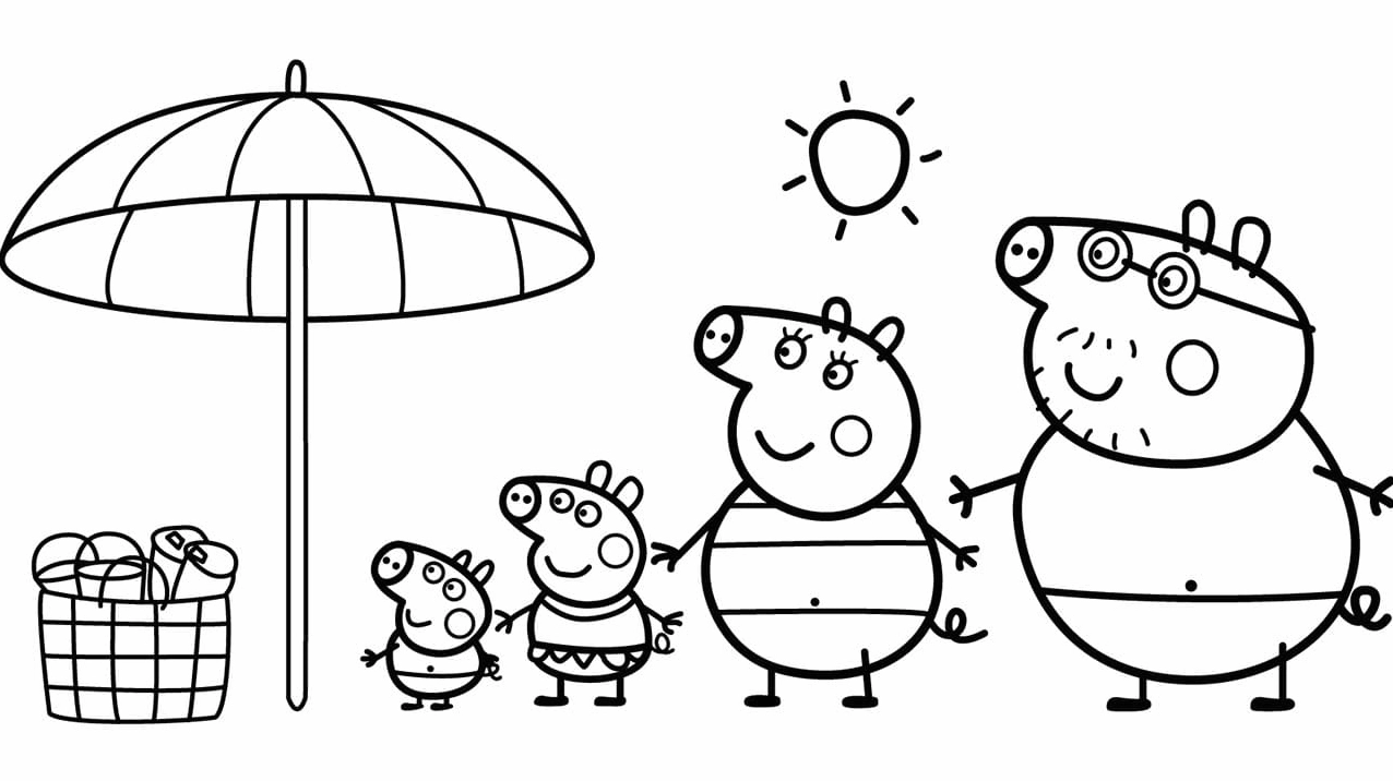 Tô màu tranh tô màu gia đình heo peppa đi biển
