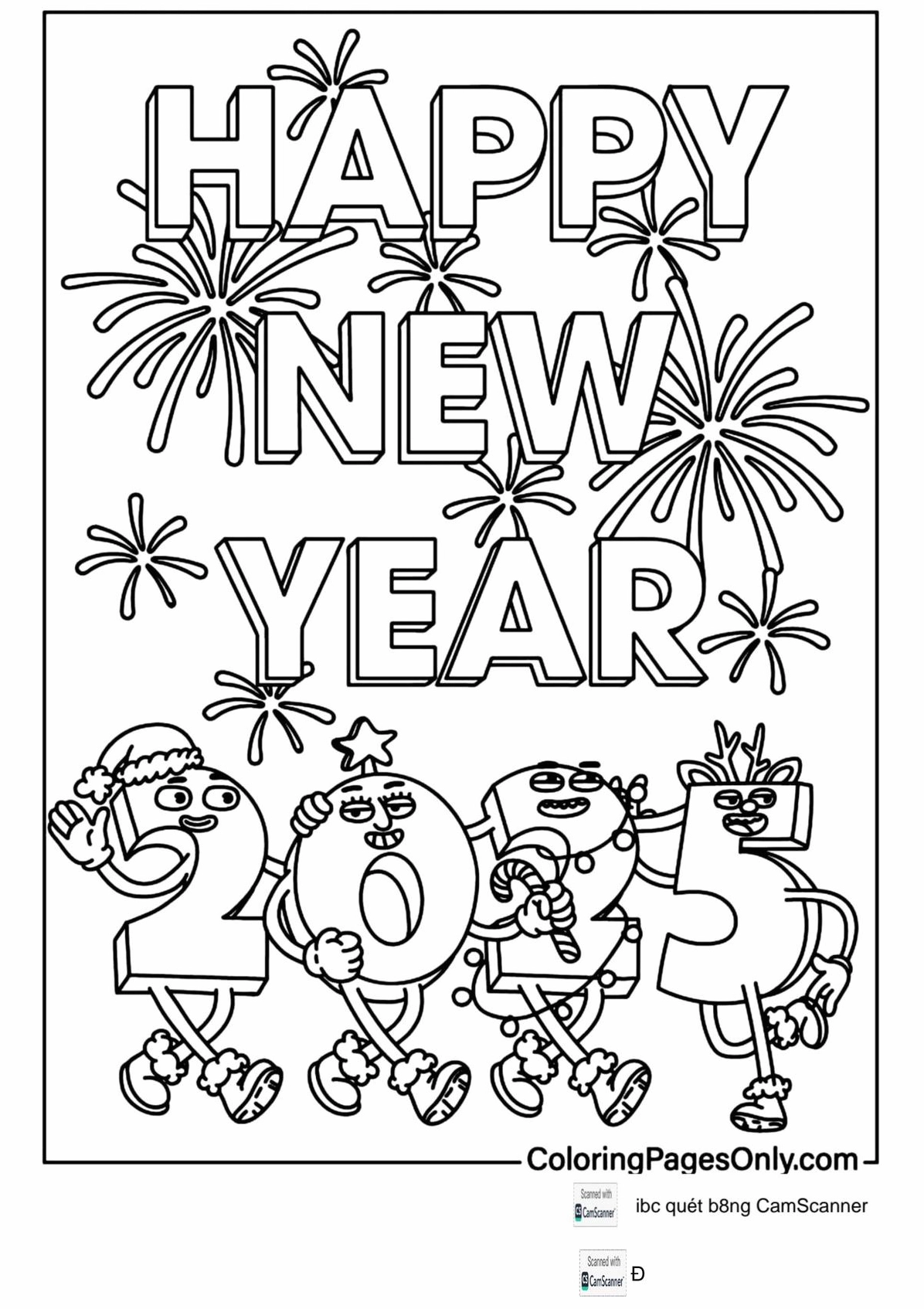 tranh tô màu bé chúc tết ông bà bên cành đào thắm