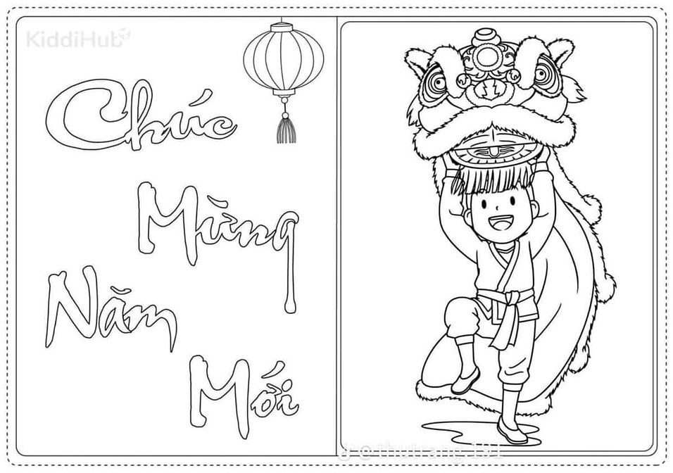 tranh tô màu bé chúc tết ông bà ngộ nghĩnh đáng yêu