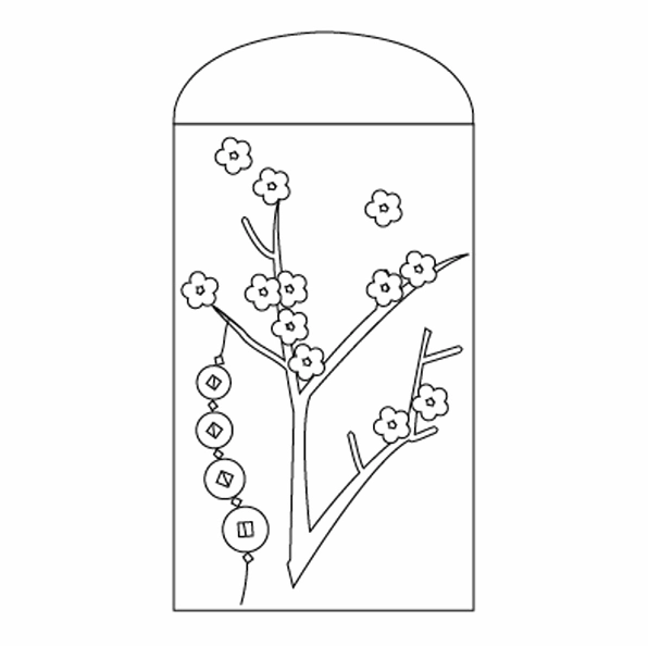 tranh tô màu bé chúc tết ông bà và ngắm cành đào khoe sắc