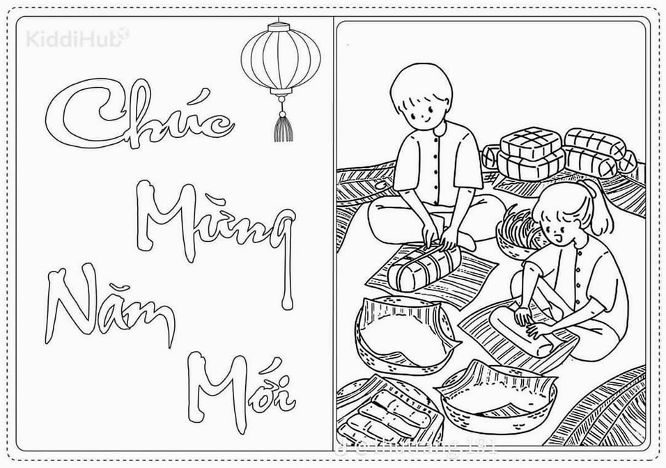 tranh tô màu bé chúc tết ông bà và phát triển khiếu thẩm mỹ