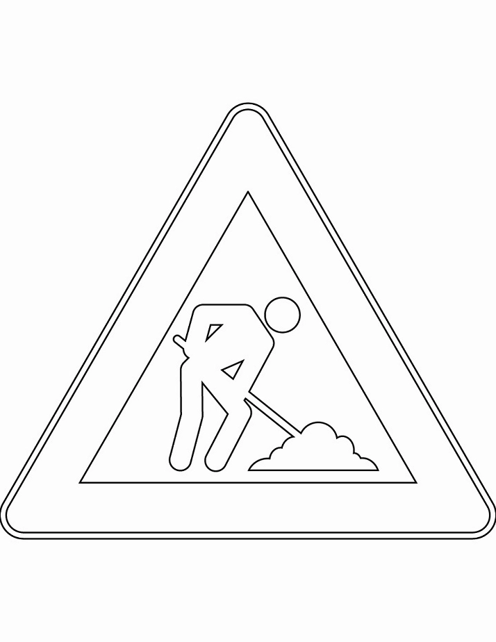 Tranh tô màu biển báo nguy hiểm phía trước đang thi công