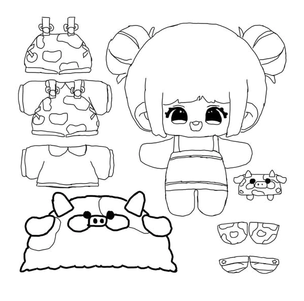 Tranh tô màu búp bê có trang phục đơn giản phù hợp tập tô cơ bản