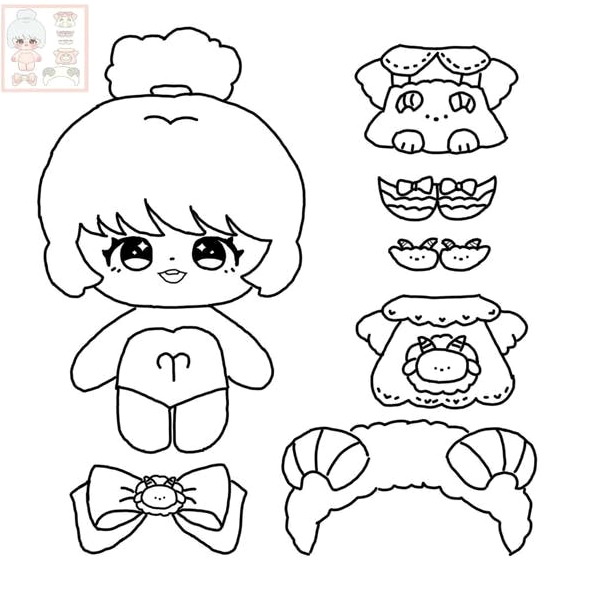 Tranh tô màu búp bê trang phục dạ hội đính nơ và ren cầu kỳ