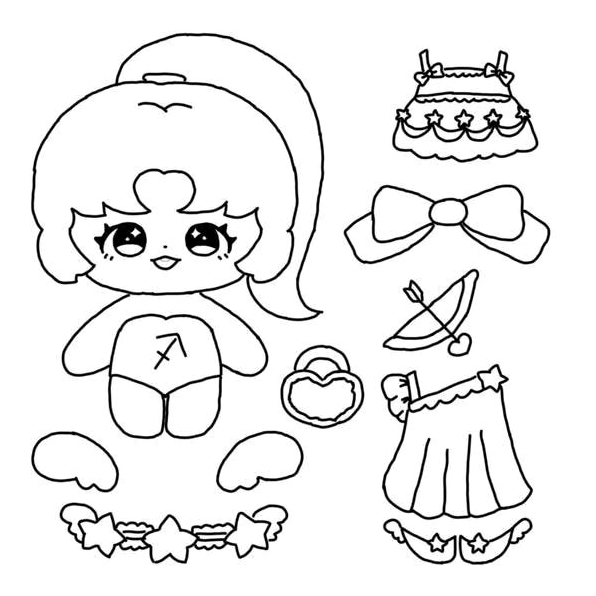 Tranh tô màu búp bê với trang phục phong cách hiện đại và năng động