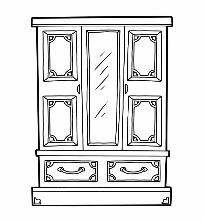 Tranh tô màu cái tủ bằng gỗ với nhiều ngăn kéo