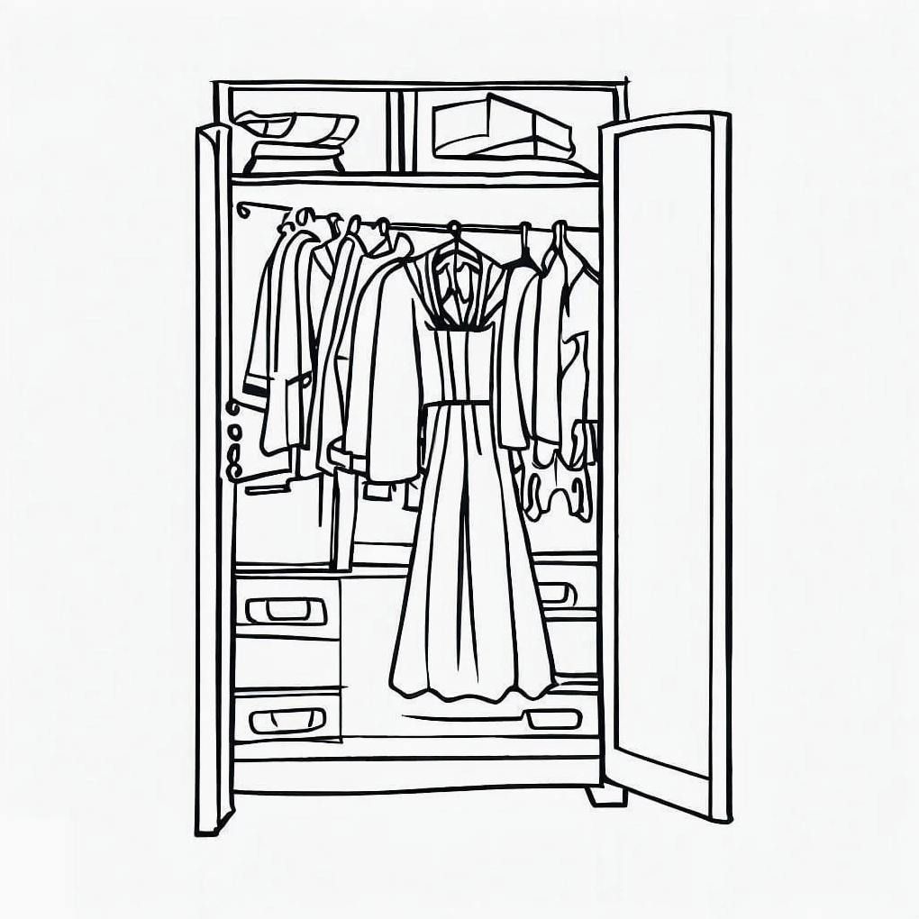 Tranh tô màu cái tủ quần áo phụ nữ điệu đà