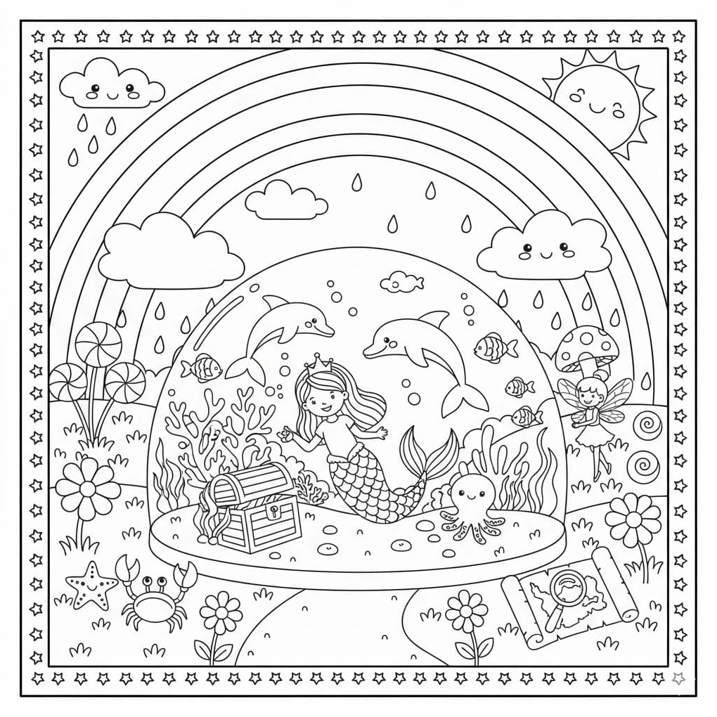 Tranh tô màu cầu vồng thần tiên mộng mơ