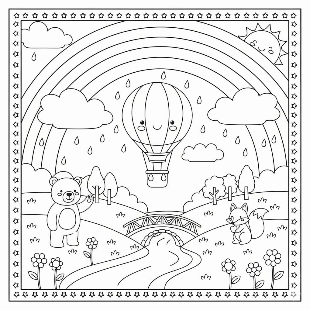 Tranh tô màu cầu vồng trên dòng sông êm đềm