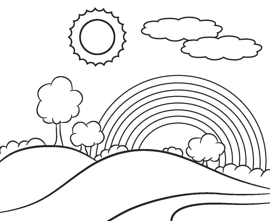 Tranh tô màu cầu vồng trên thảo nguyên bao la