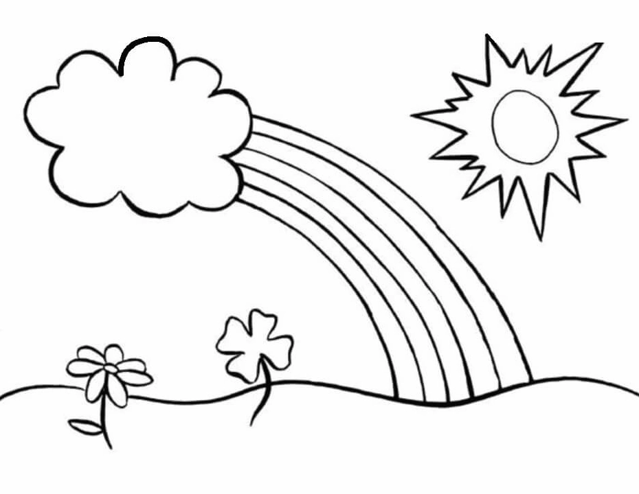 Tranh tô màu cầu vồng và mặt trời rạng rỡ