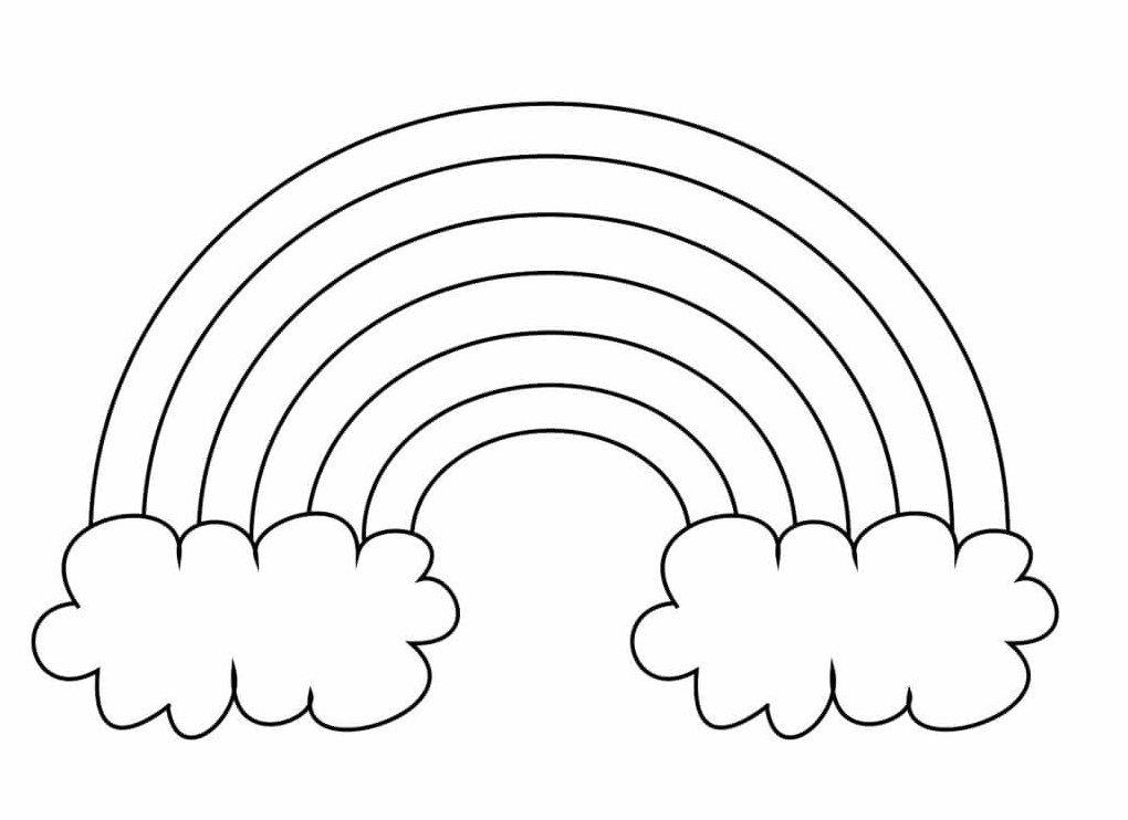 Tranh tô màu cầu vồng và mây bồng bềnh dễ thương