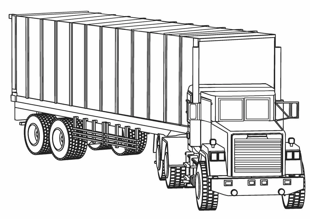 Tranh tô màu chiếc xe đầu kéo mạnh mẽ chuyên chở những thùng hàng siêu trọng