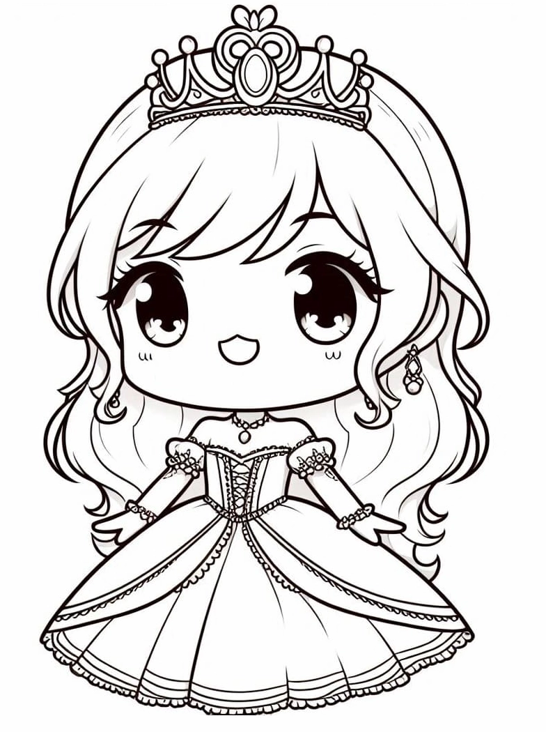 tranh tô màu công chúa thay quần áo chibi đáng yêu cute