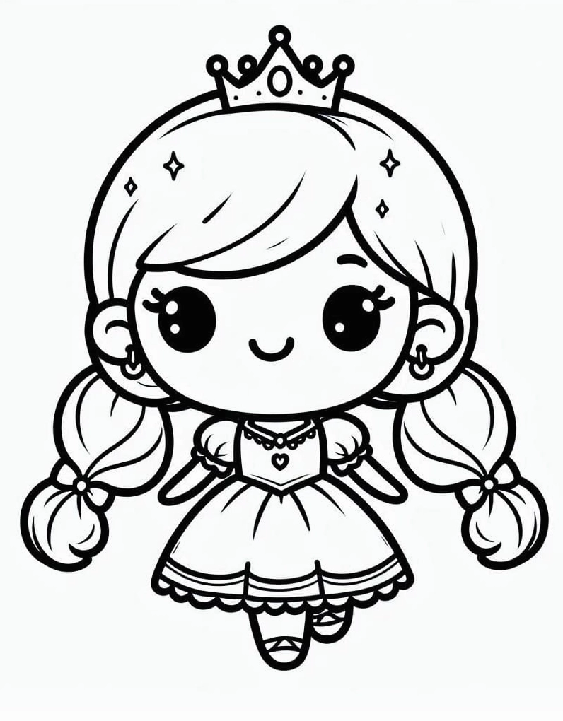 tranh tô màu công chúa thay quần áo chibi dễ thương