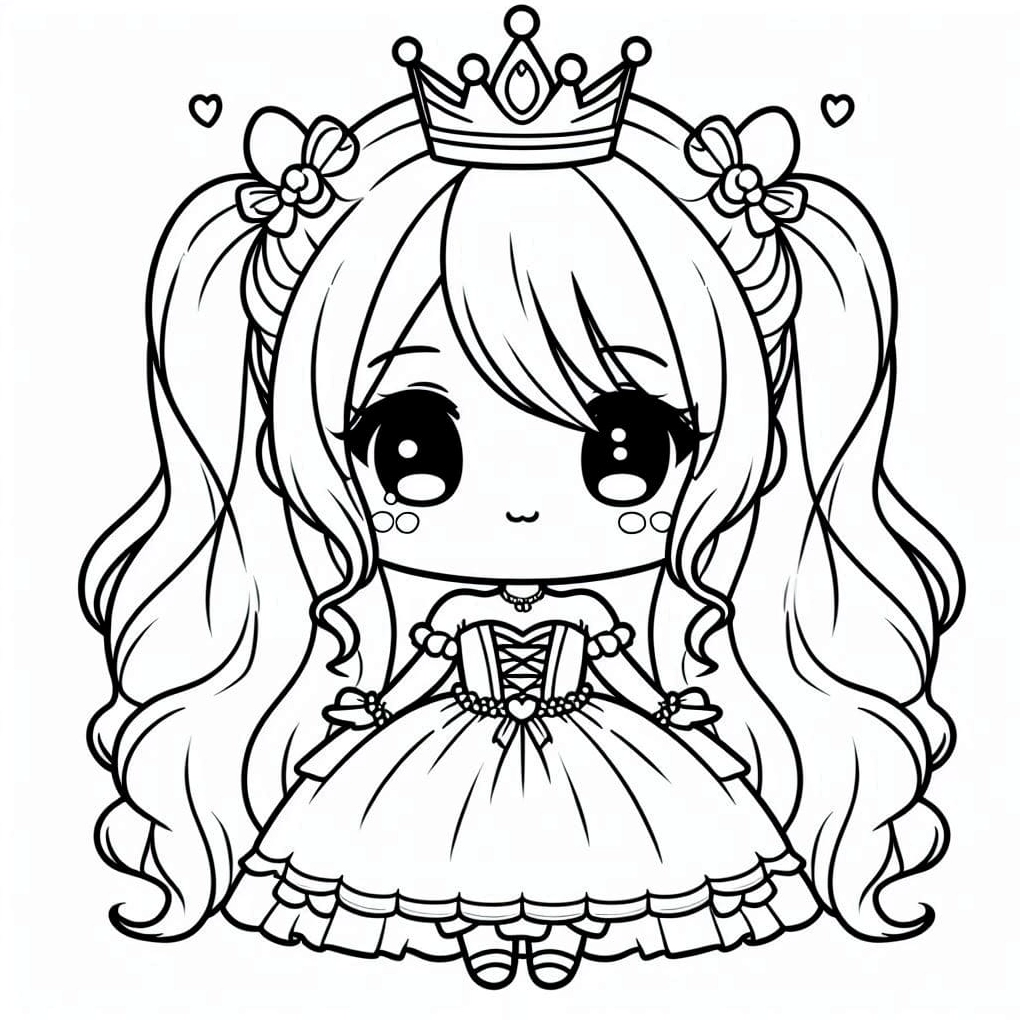 tranh tô màu công chúa thay quần áo chibi đội vương miện lấp lánh