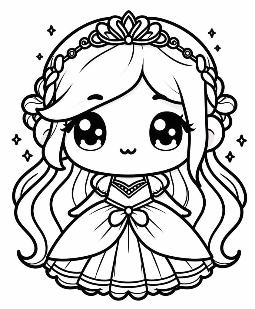 tranh tô màu công chúa thay quần áo chibi mỉm cười