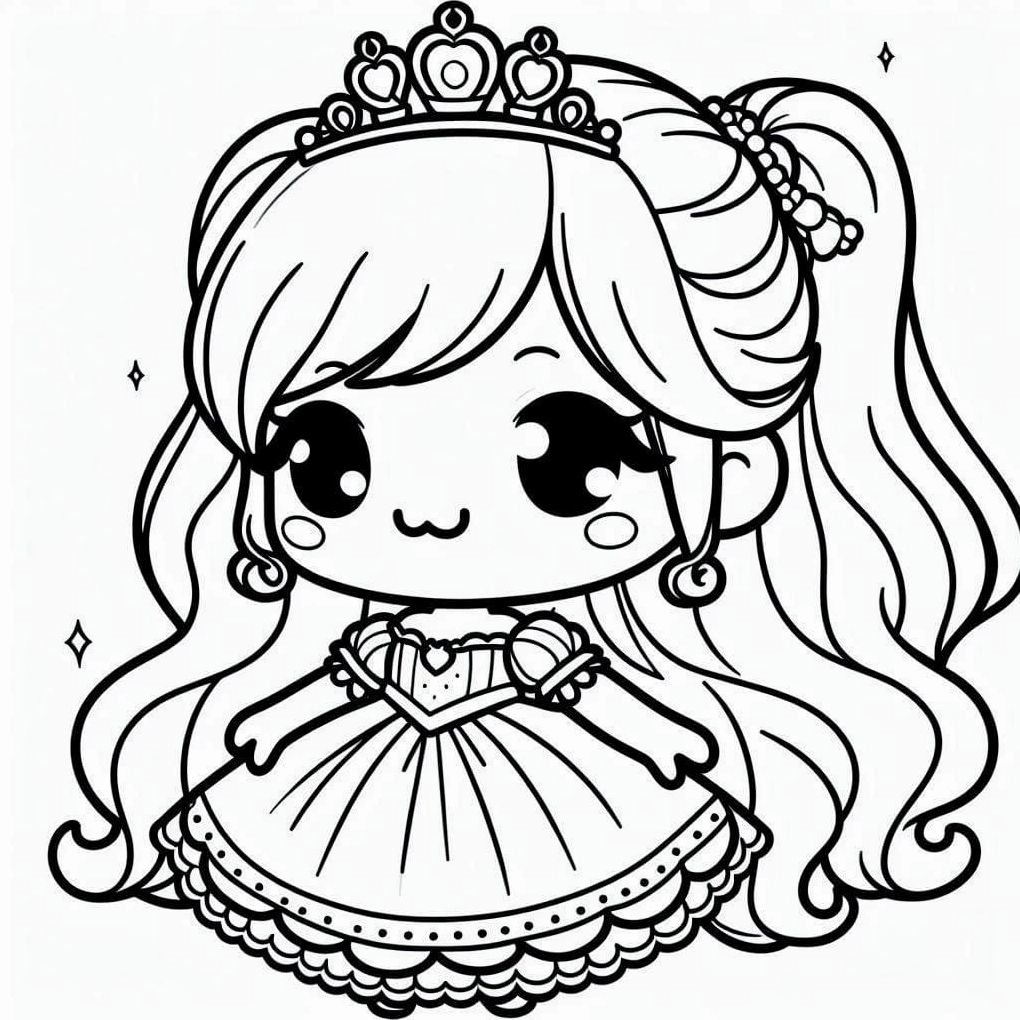 tranh tô màu công chúa thay quần áo chibi thân thiện