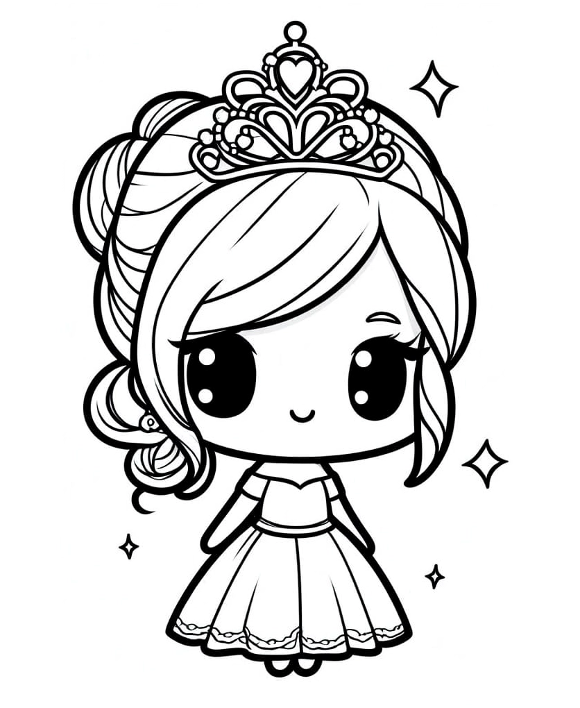 tranh tô màu công chúa thay quần áo chibi vui mừng hớn hở