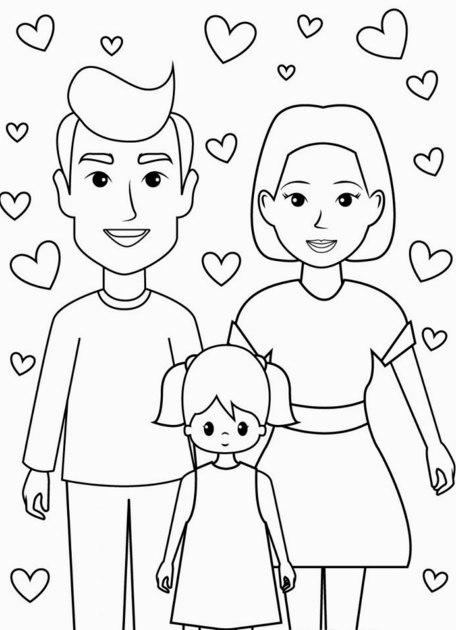 Tranh tô màu gia đình 3 kết nối yêu thương
