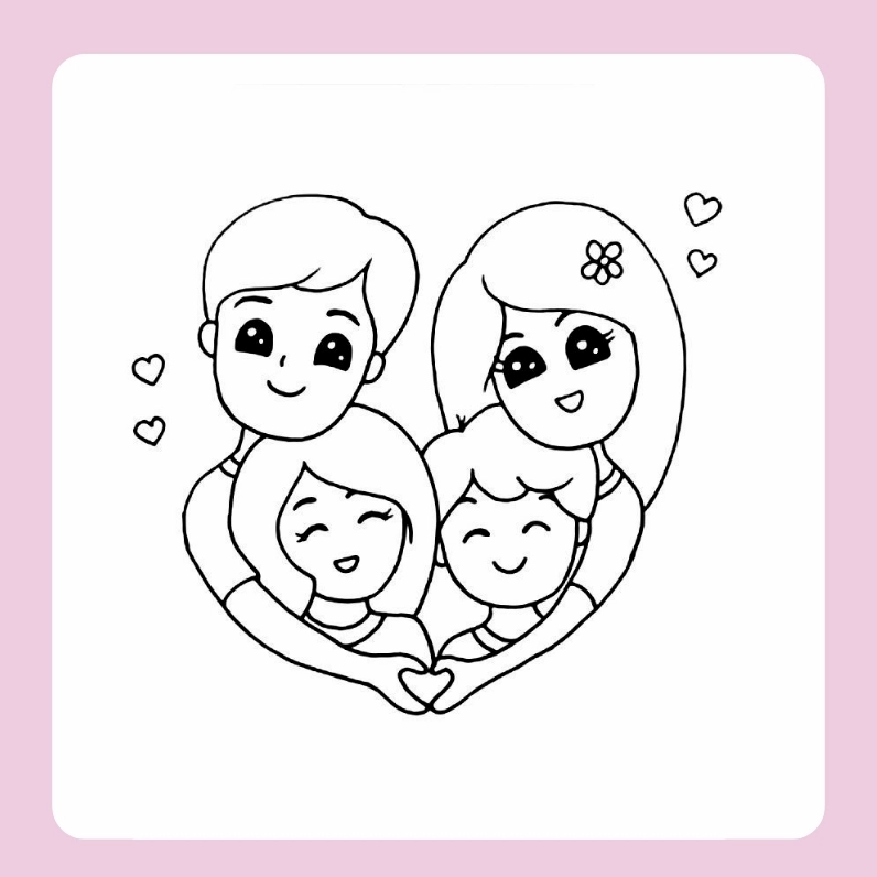 tranh tô màu gia đình 4 người 1 thật đẹp cho bé