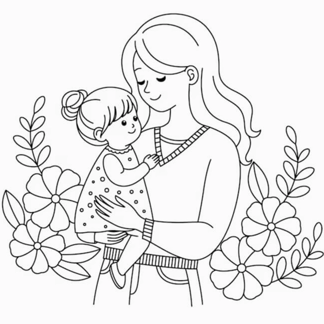 Tranh tô màu gia đình 5 quây quần bên mâm cơm