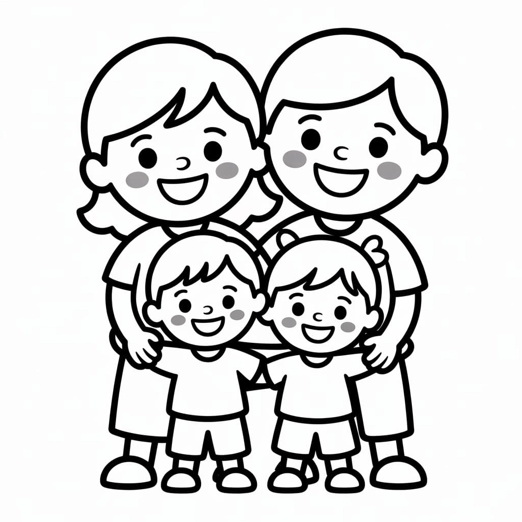 tranh to màu gia đình đơn giản cả nhà cười