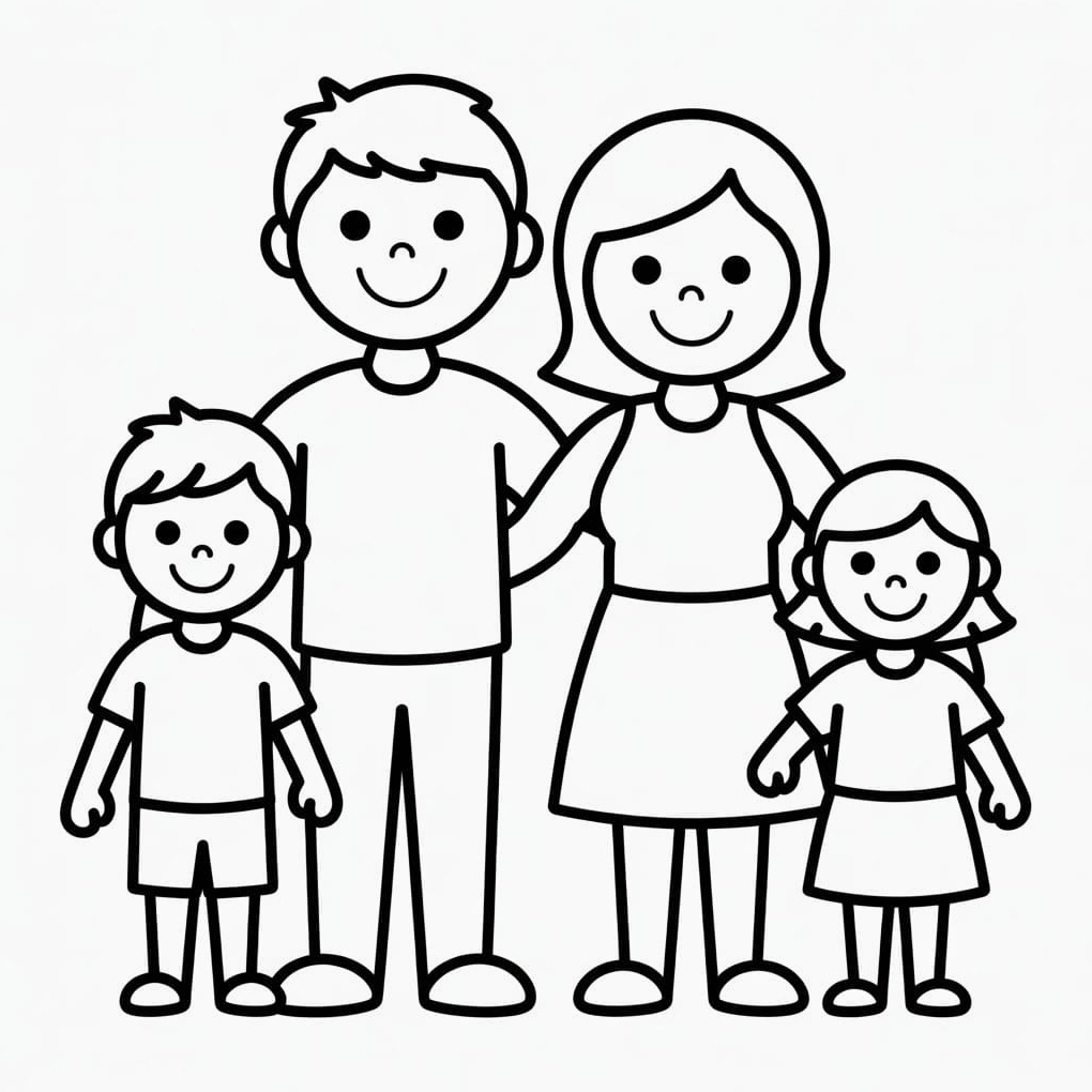 tranh to màu gia đình đơn giản đáng yêu