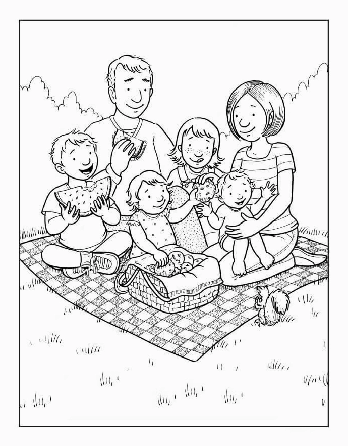 tranh to màu gia đình đơn giản đi dã ngoại