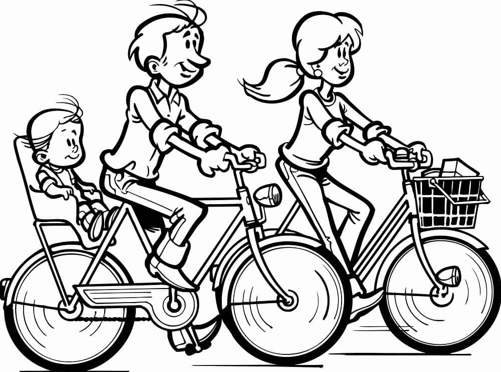 tranh to màu gia đình đơn giản đi xe đạp
