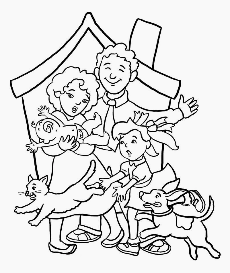 tranh to màu gia đình đơn giản và thú cưng