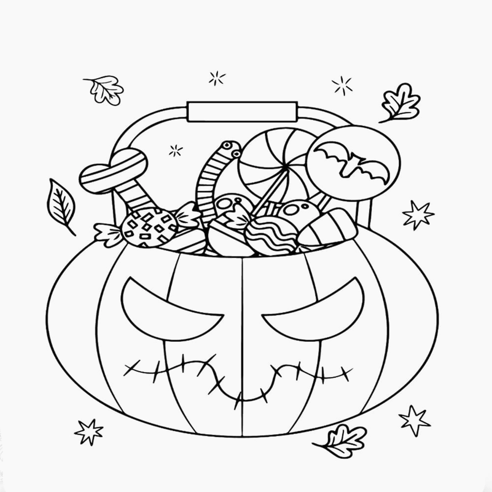 Tranh tô màu kẹo trong quả bí ngô vô cùng độc đáo dịp Halloween