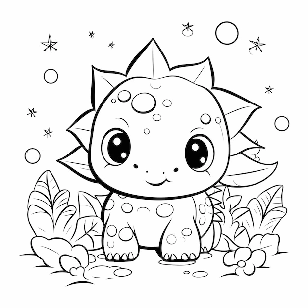 Tranh tô màu khủng long chibi 1 dễ thương