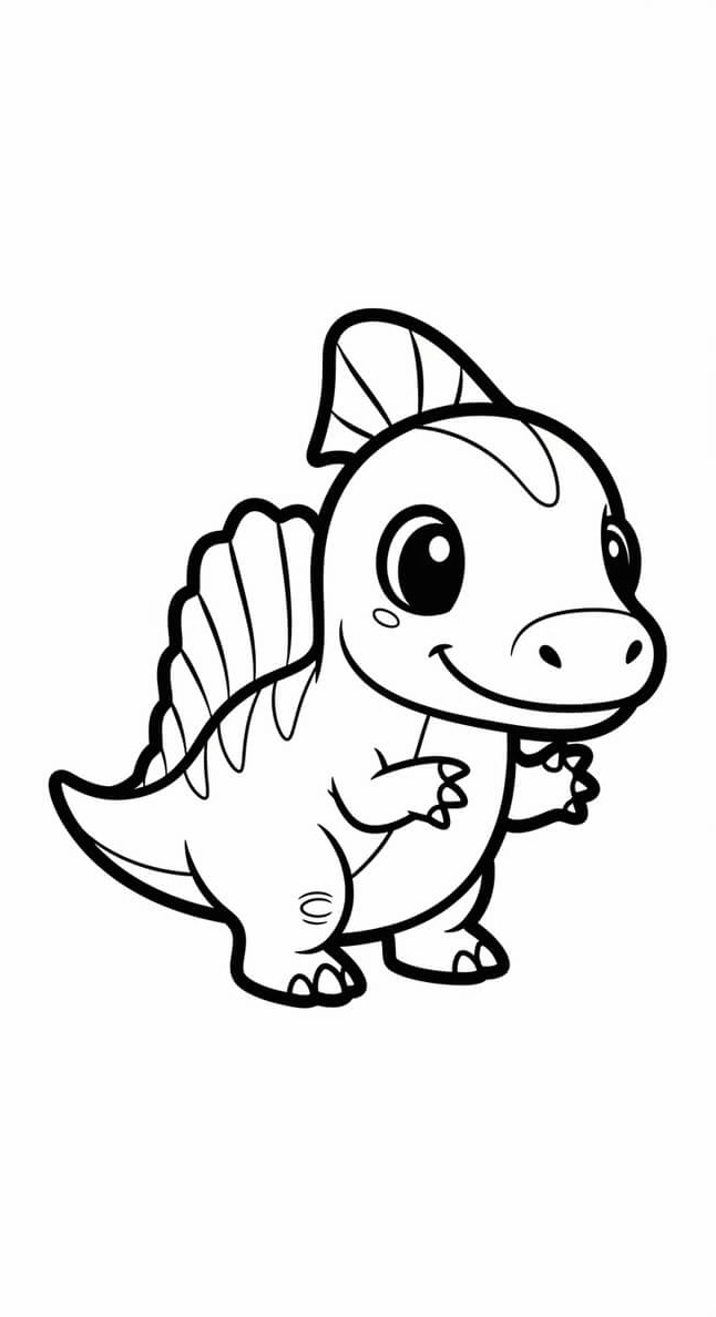 Tranh tô màu khủng long chibi 6 vui vẻ