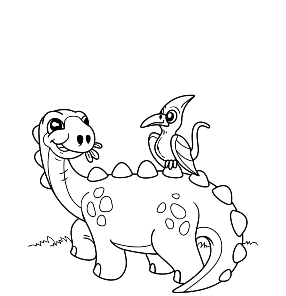 Tranh tô màu khủng long đáng yêu đôi bạn thân