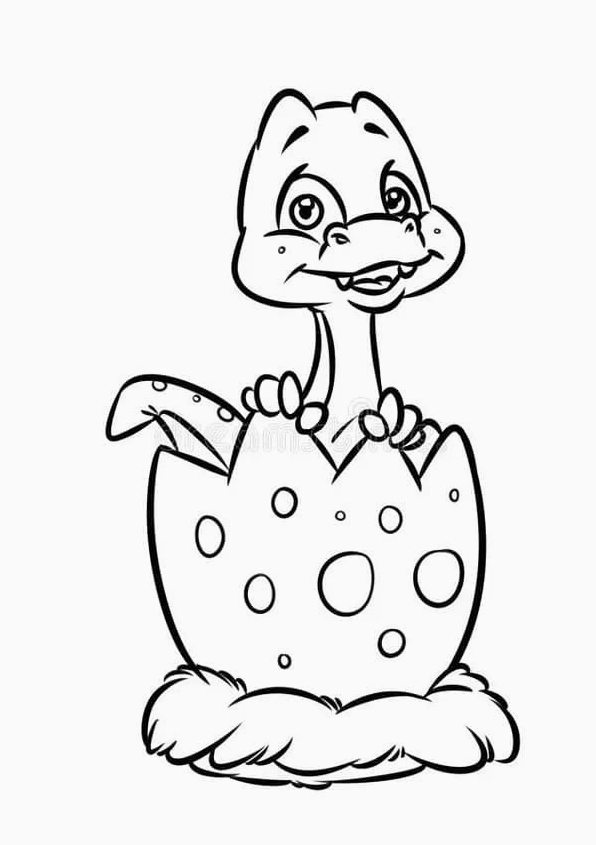 Tranh tô màu khủng long đáng yêu mới nở từ quả trứng khủng long