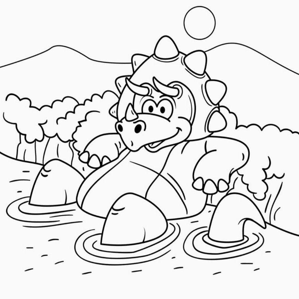 Tranh tô màu khủng long đáng yêu nằm nghỉ ngơi