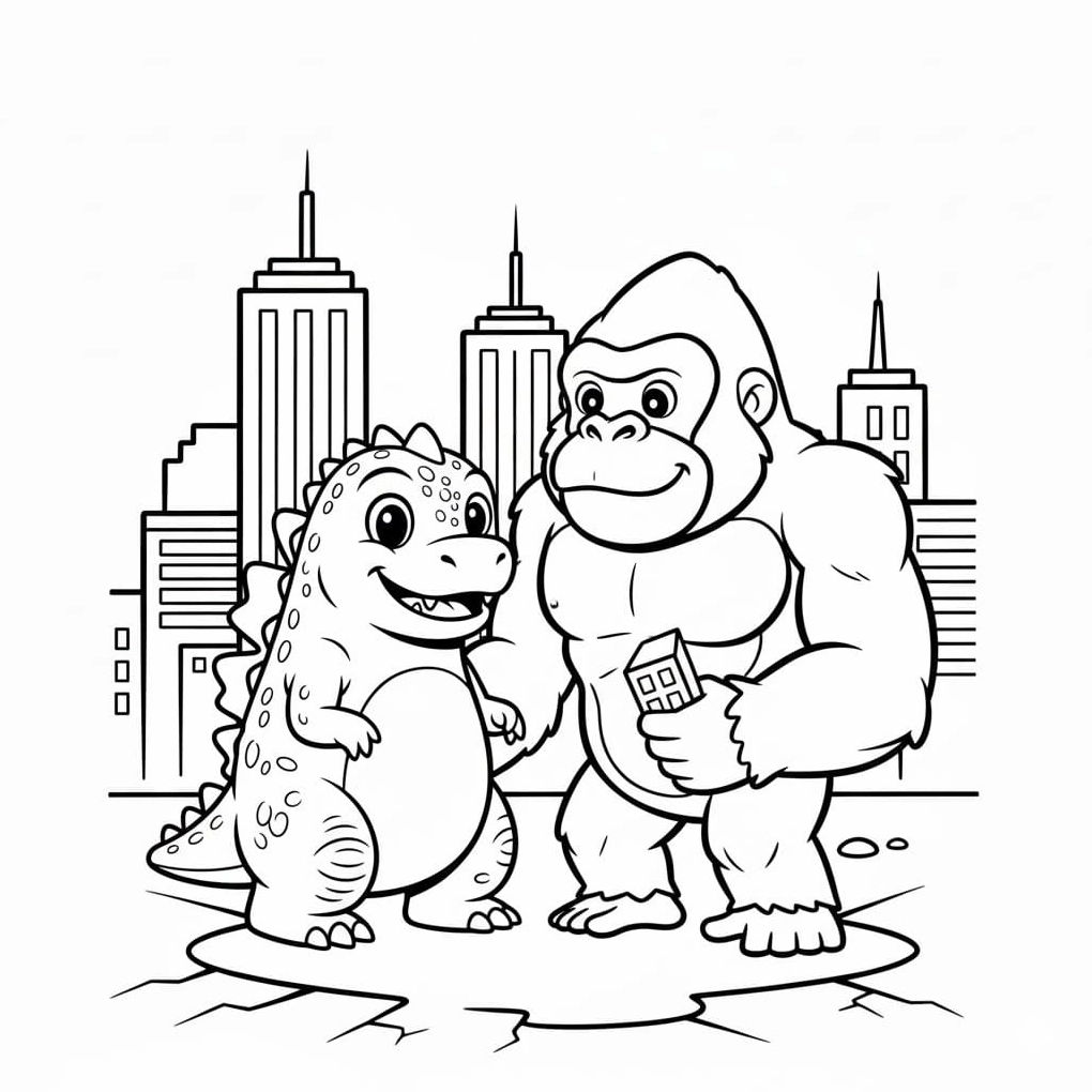 tranh to màu khủng long godzilla đại chiến với kong