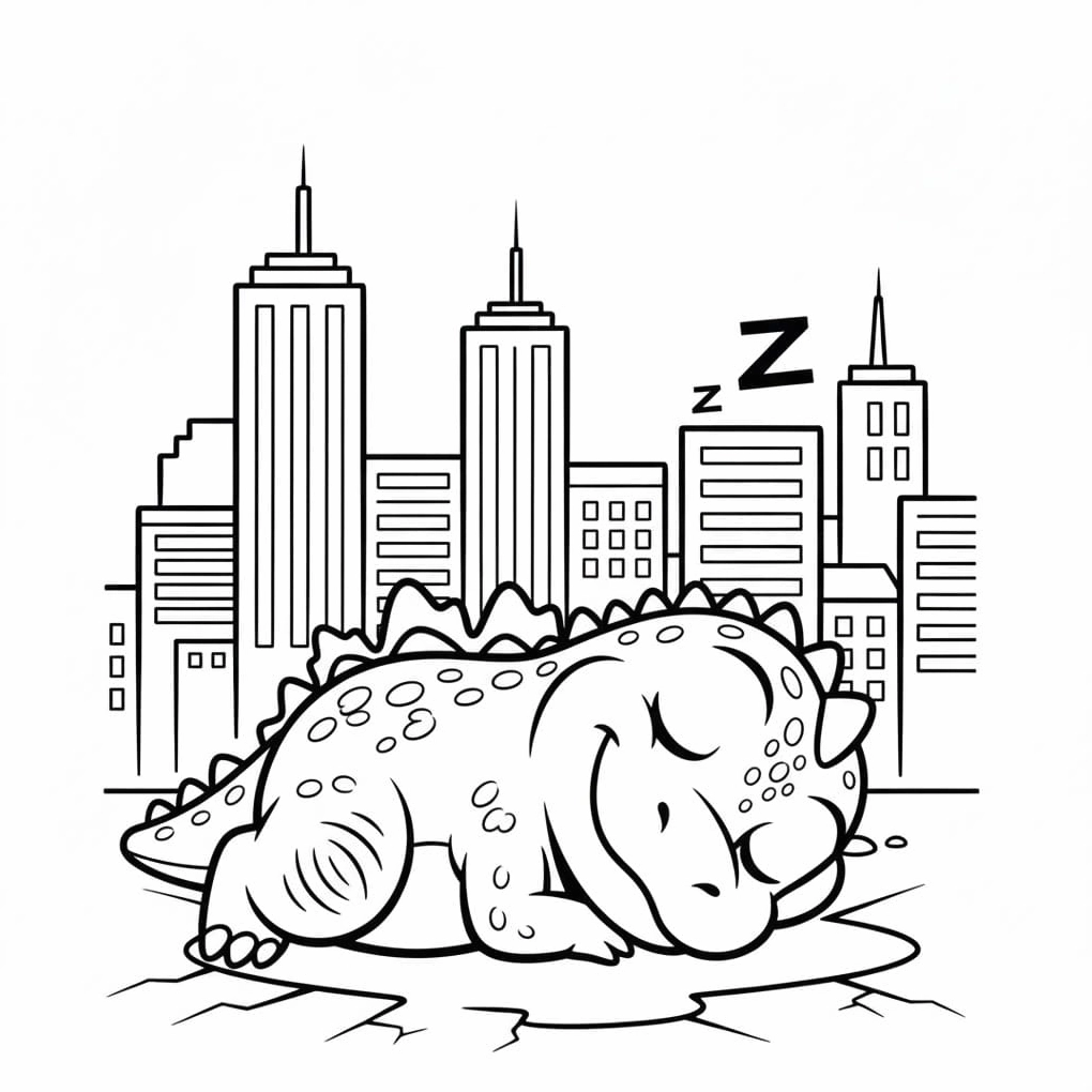 tranh to màu khủng long godzilla say giấc nồng yên bình