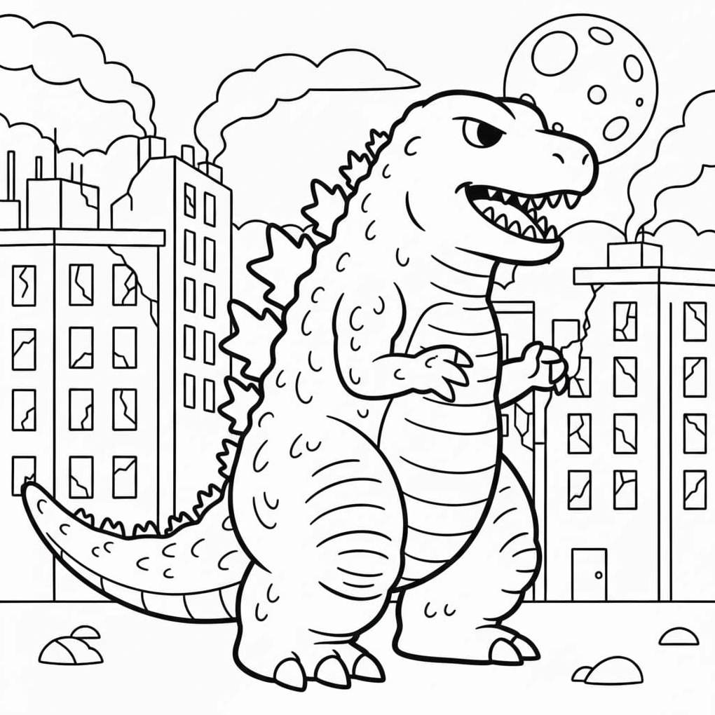 tranh to màu khủng long godzilla thân hình mập mạp ngộ nghĩnh