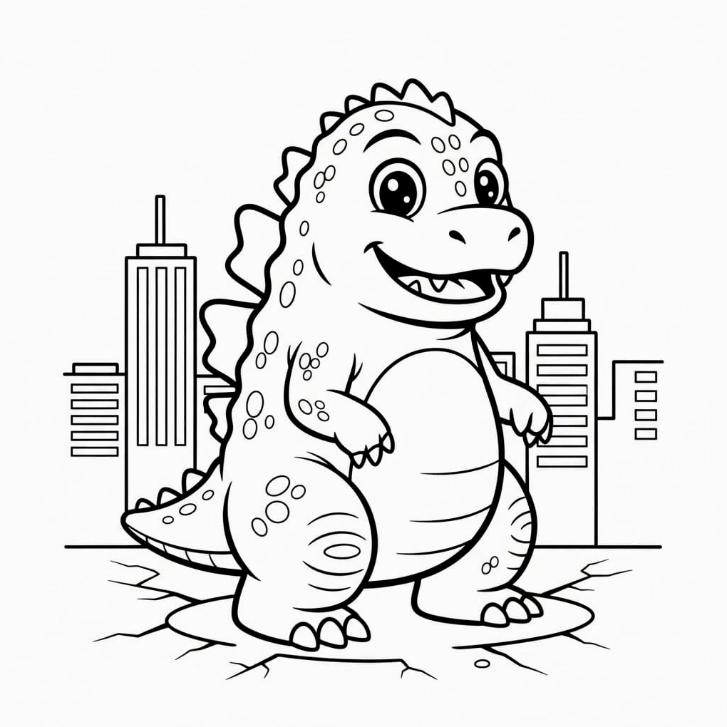 tranh to màu khủng long godzilla thuở còn nhỏ xíu